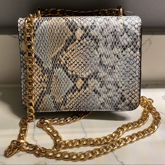 Snakeskin Print Crossbody Purse with Gold Chain - Picture 2 of 6